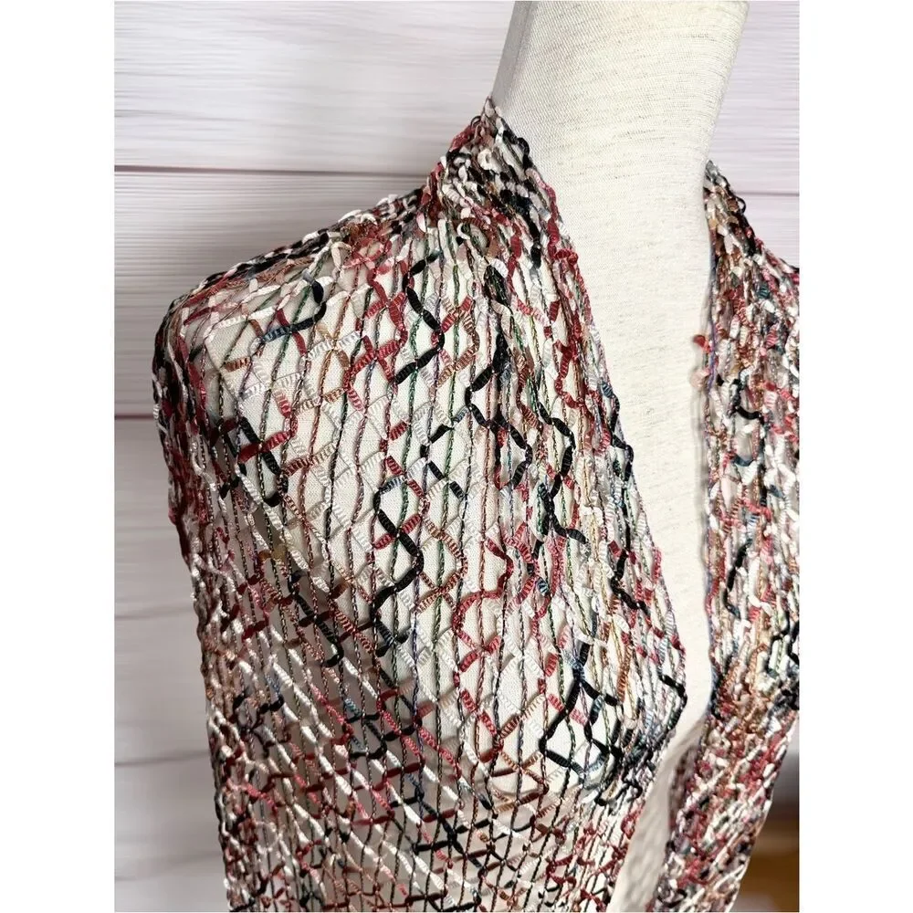 Saldarini Italy Ribbon Yarn Net Scarf Multicolor Open Weave Mesh Lightweigh